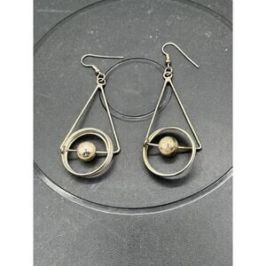 VTG 3” Earrings Silver Gyro Ball Orbitz Loop Dangle Pierced